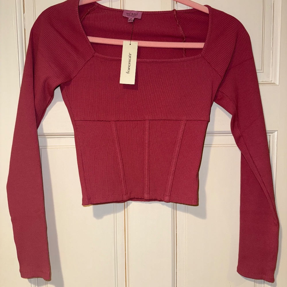 Francesca’s Pink Crop Top Long Sleeve